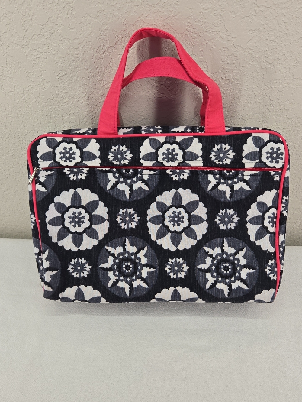 Floral Print Cosmetic Tote with Pink Handles